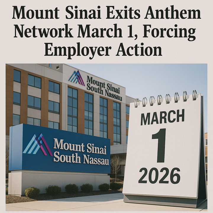 Professional illustration for article: Mount Sinai Exits Anthem Network March 1, Forcing Employer Action